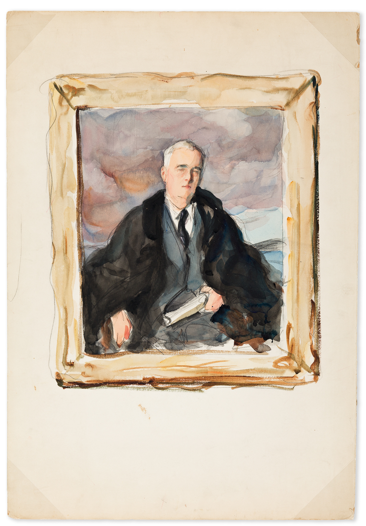 (PRESIDENTS--1945) Elizabeth Shoumatoff. Three watercolor studies for the famous Unfinished Portrait of Franklin D. Roosevelt.
